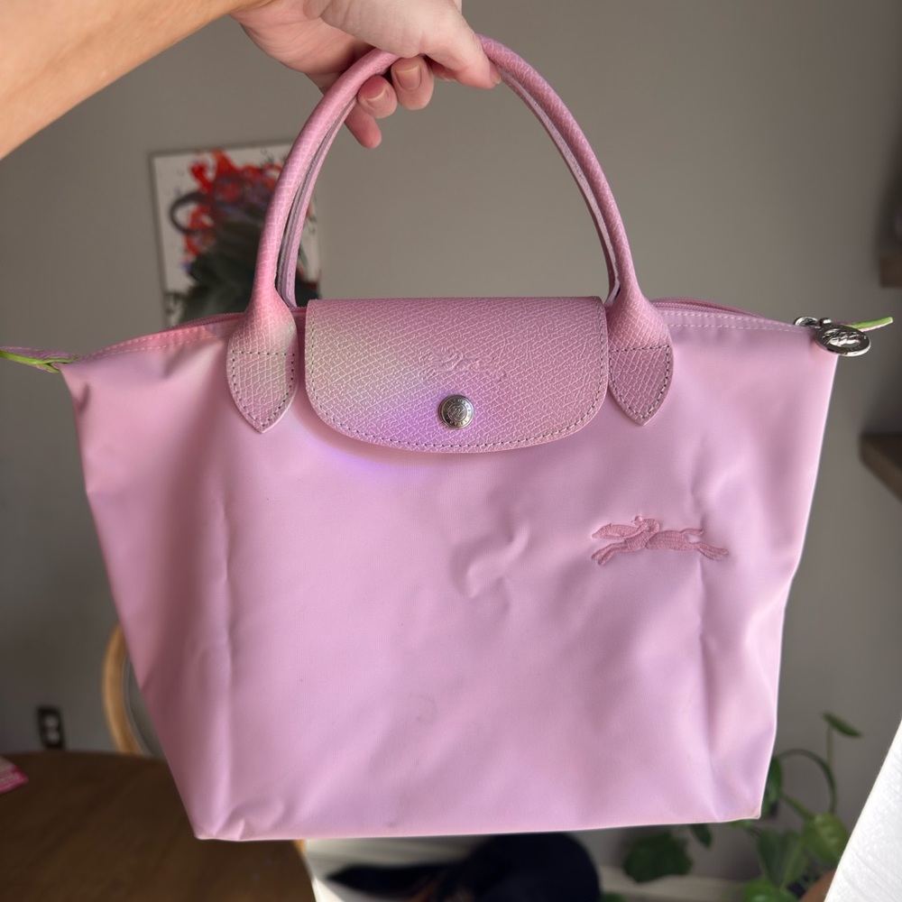 Longchamp Le Pliage Pink Green Small Top Handle Tote Bag